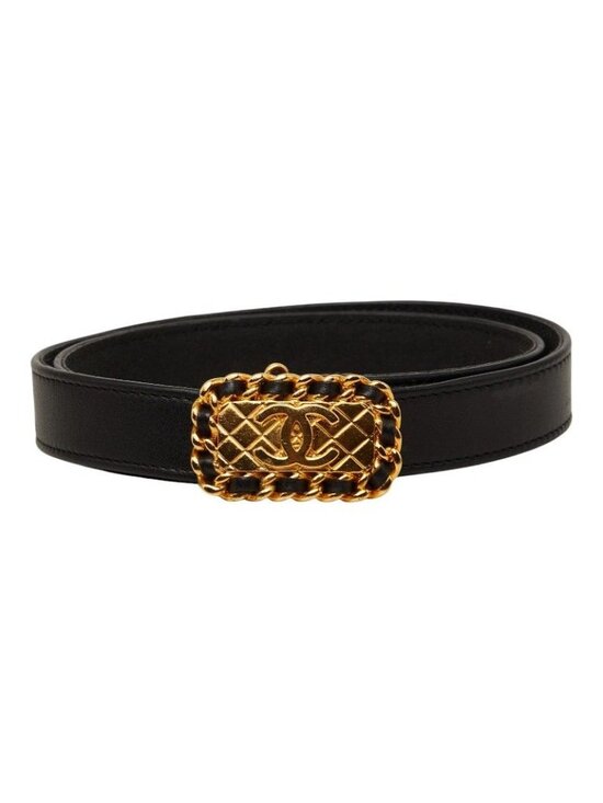 Chanel CC Logo Quilted Belt 70 28 Black Gold Leather main image 2